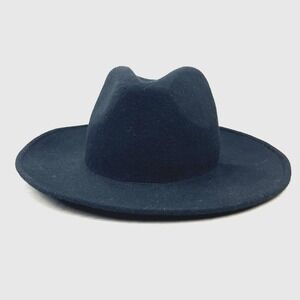 Free People Fedora Hat Black Wide Brim Wool Boho Rancher Festival Classic NWT